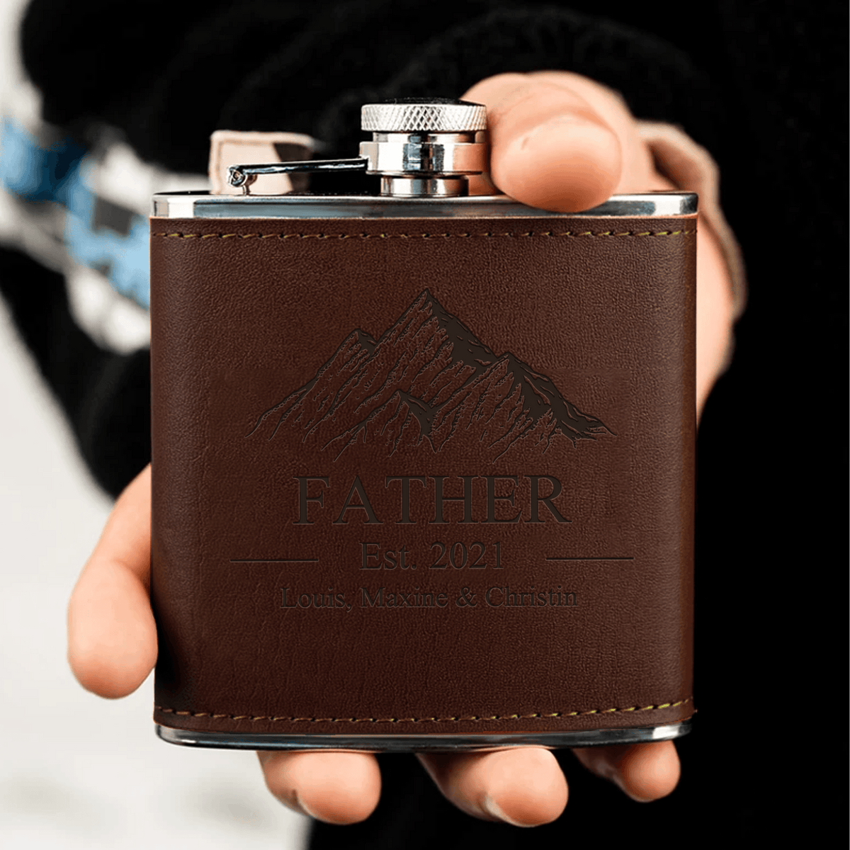 Established Father - Family Personalized Custom Hip Flask - Father's Day, Birthday Gift For Dad, Grandpa - Suzitee Store
