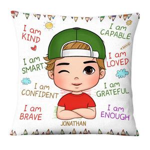 I Am Kind, Smart, Loved - Personalized Custom Pillow - Gift For Granddaughter, Grandson, Kids