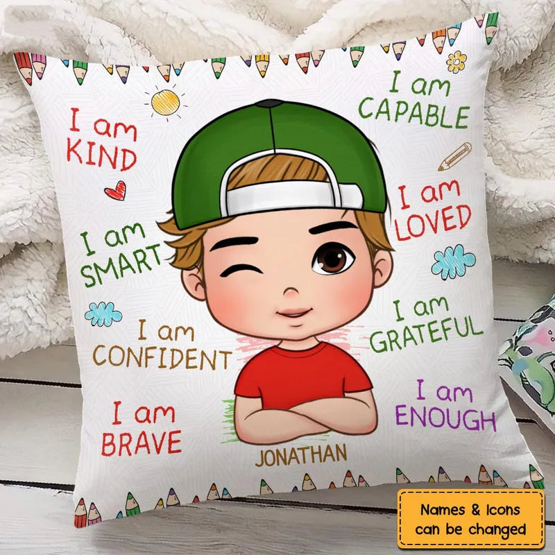 I Am Kind, Smart, Loved personalized pillow, alternate view 3