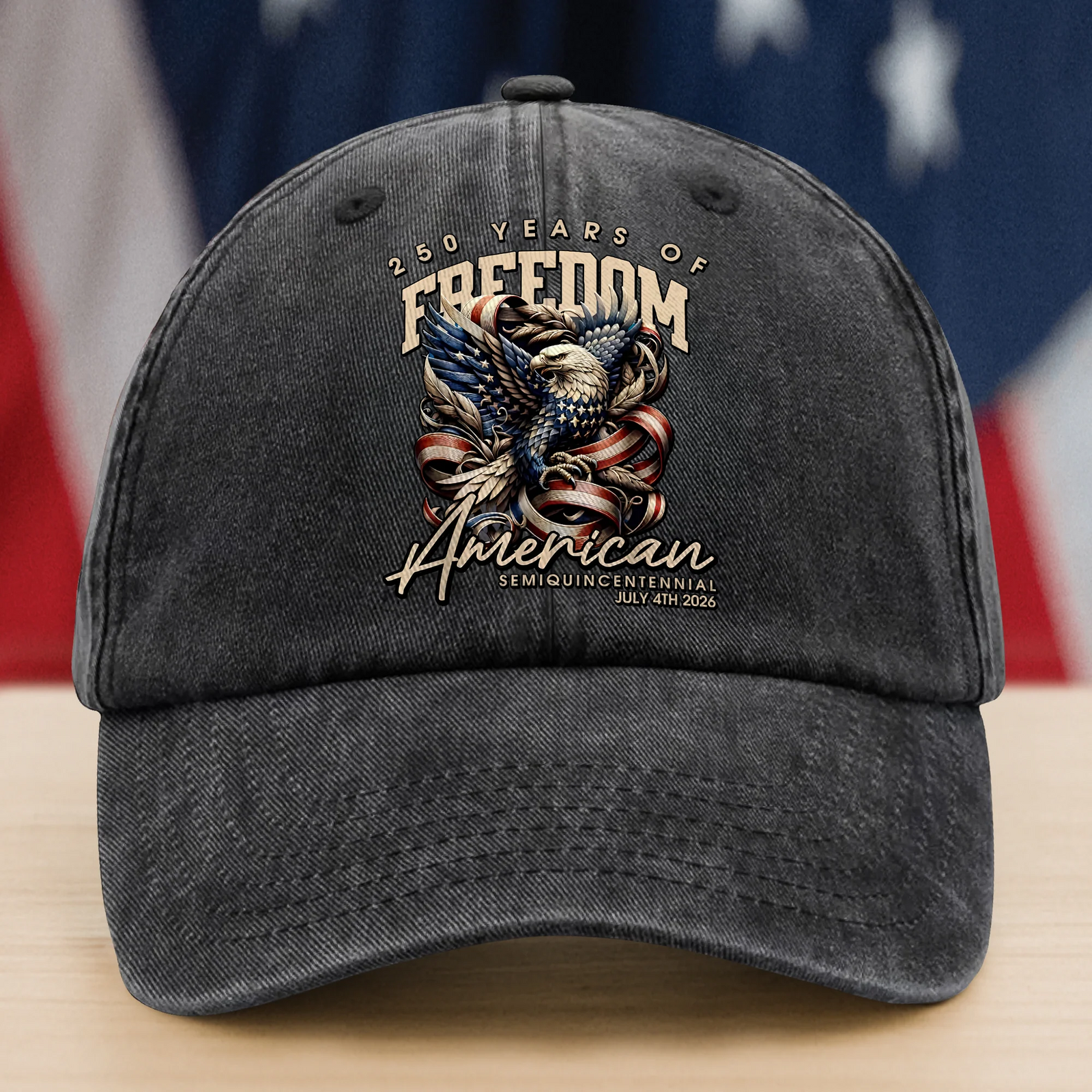 250 Years Of Freedome America - Personalized Custom Vintage Washed Denim Cap - America 250th Anniversary Gifts For Him, Husband, Dad, Grandpa