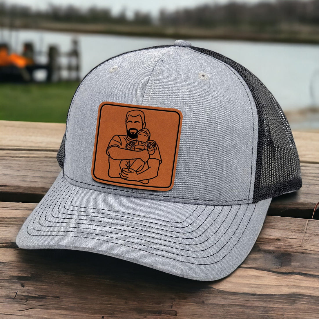 Custom Photo Outline Portrait leather patch hat, alternate view 2
