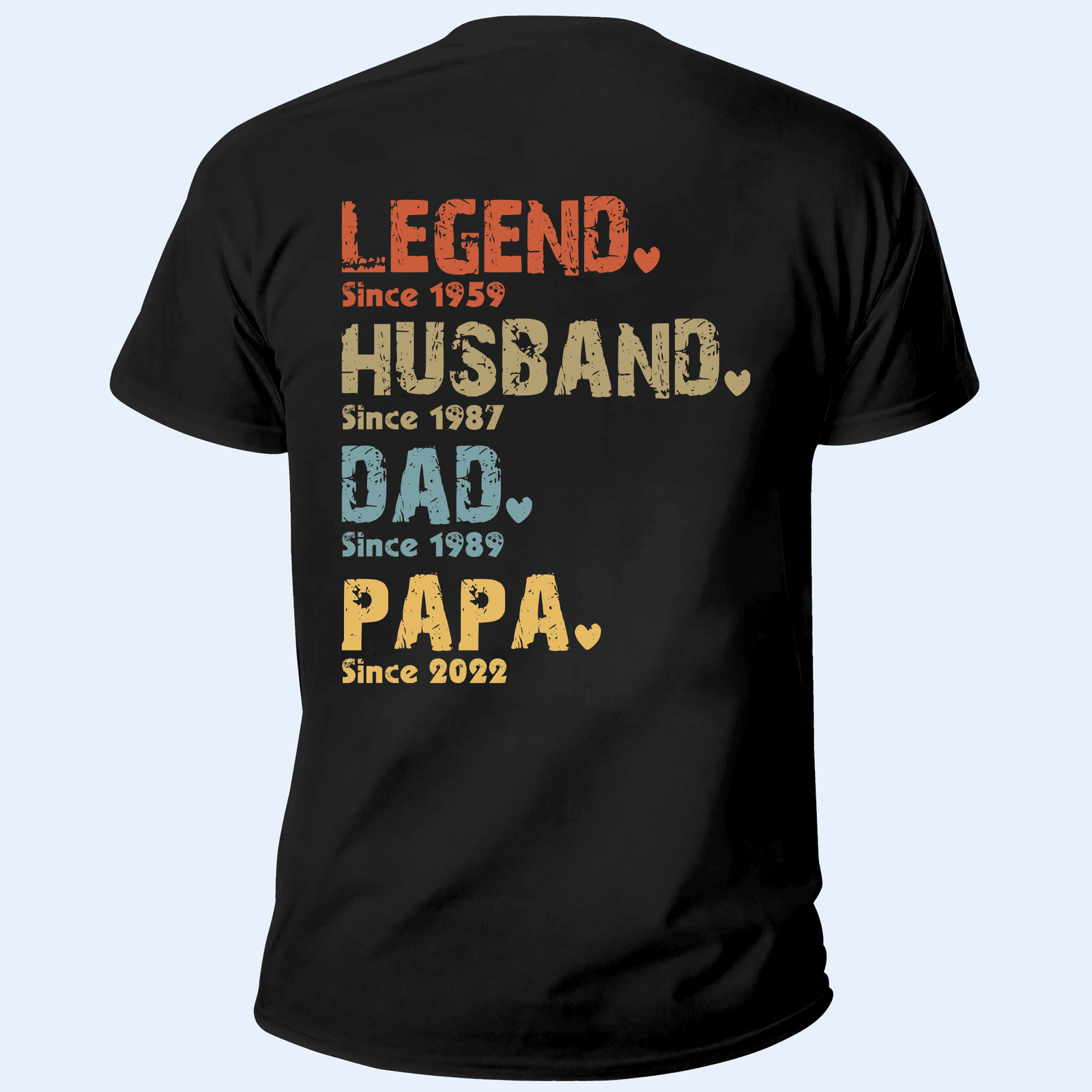 Legend, Husband, Dad, Grandpa: The Journey of a Lifetime - Personalized Custom Year Back Printed T Shirt - Father's Day, Birthday Gift for Dad, Grandpa, Husband, Daddy, Dada, Papa, Dad Jokes - Suzitee Store