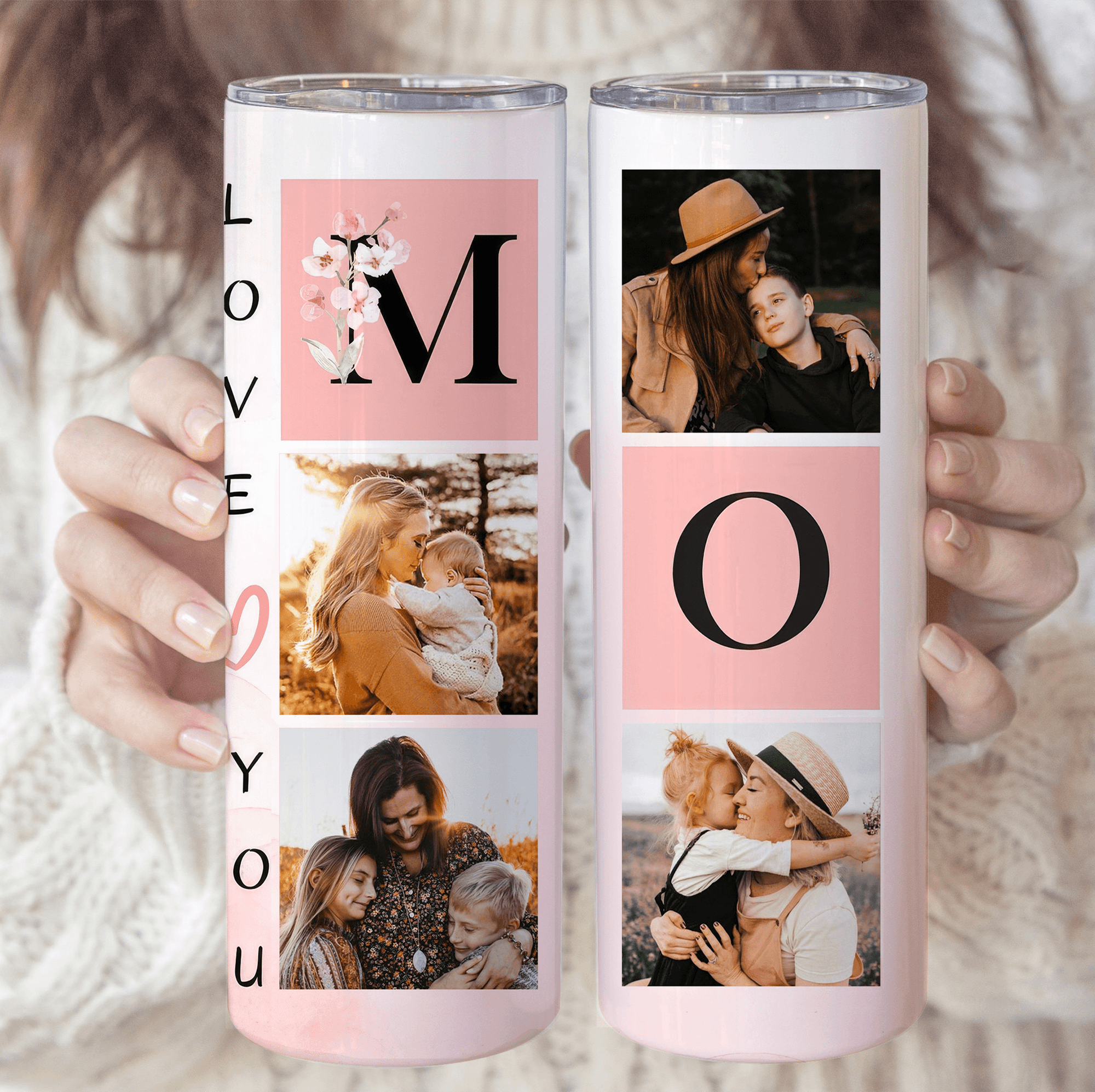 Custom Photo Mothers' Day Sakura Blossom Tumbler - Personalized Custom 20oz Skinny Tumbler Cup - Personalized Gift For New Moms, Mom, Mother, Grandma, Grandmother, Mother's Day, Family - Suzitee Store
