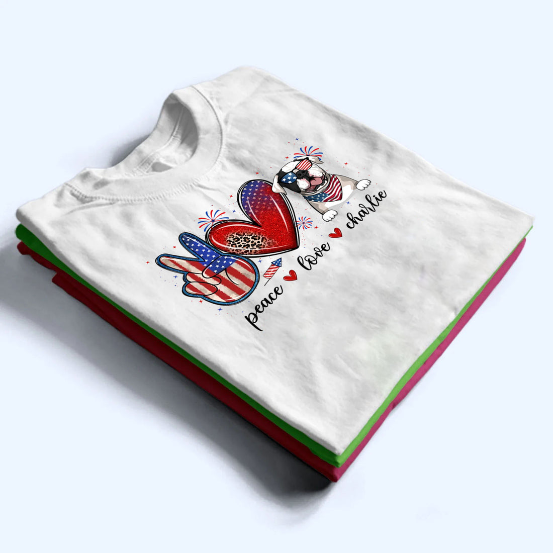 Peace Love Dogs USA Flag Pattern personalized t-shirt, alternate view 2