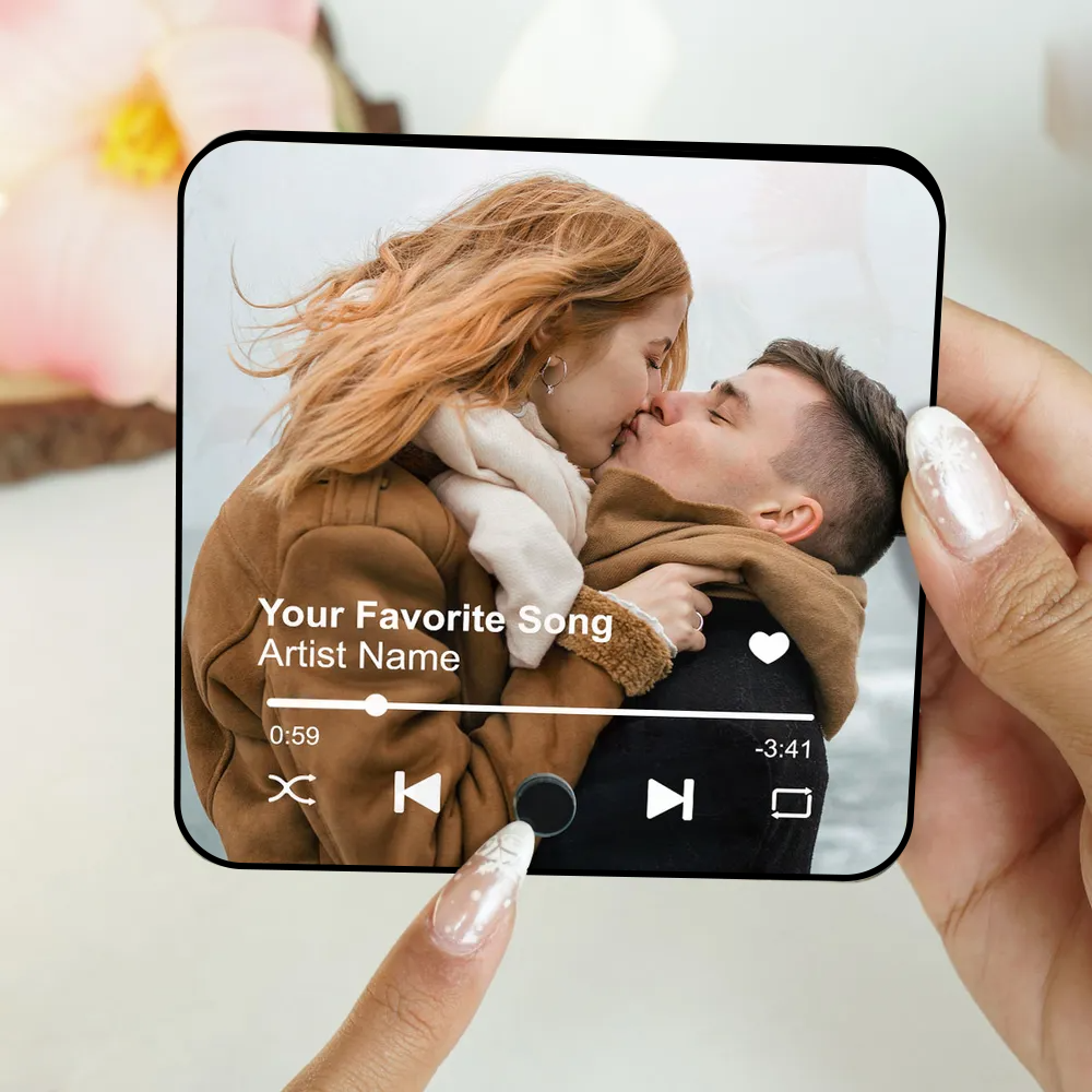 Custom Photo & Favorite Song - Couple Personalized Music Fridge Magnet - Anniversary & Valentine's Gift for Her/Him, Husband/Wife, Couples