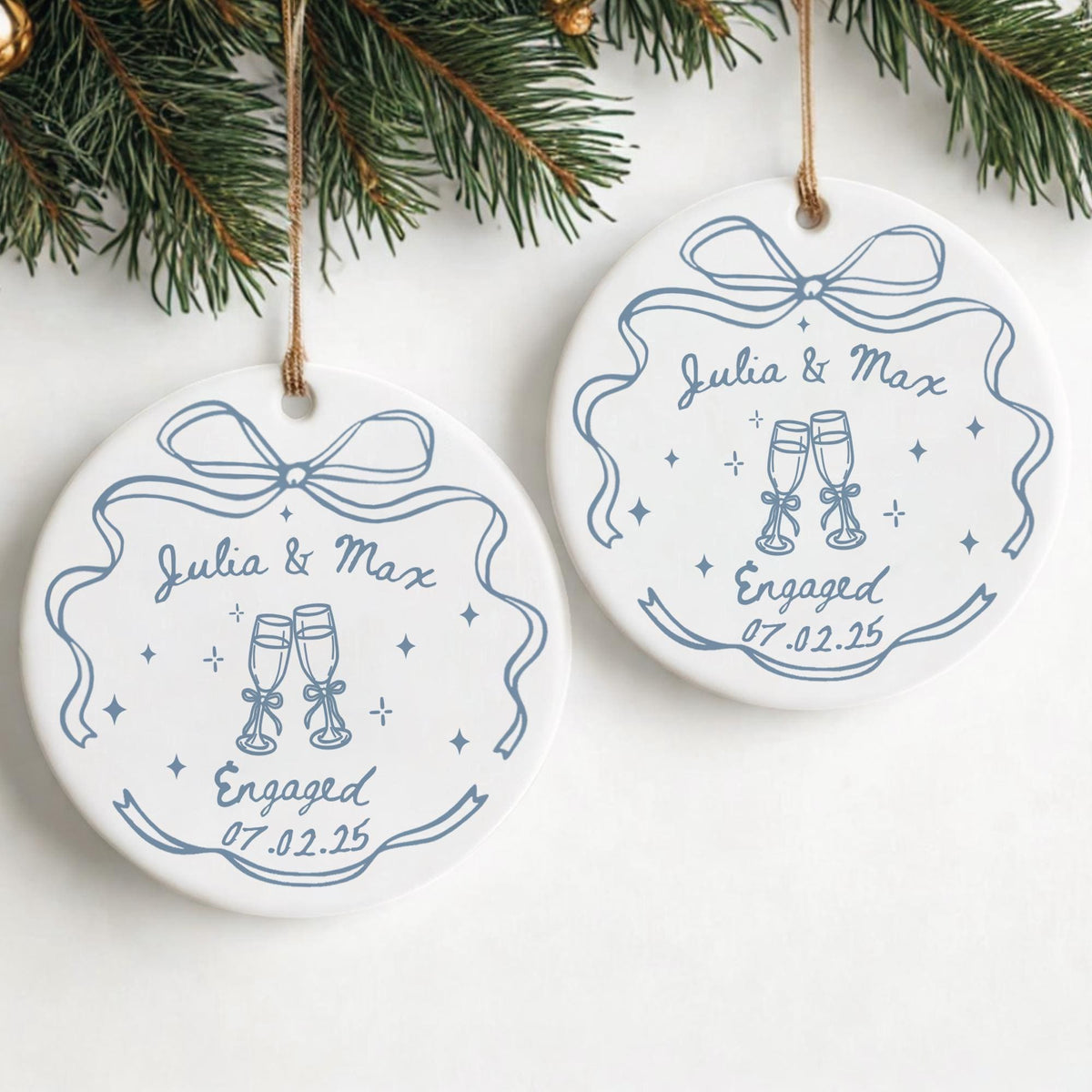 Engagement Couple - Personalized Ceramic Ornament - Christmas Gift for Her/Him, Husband/Wife, Couples