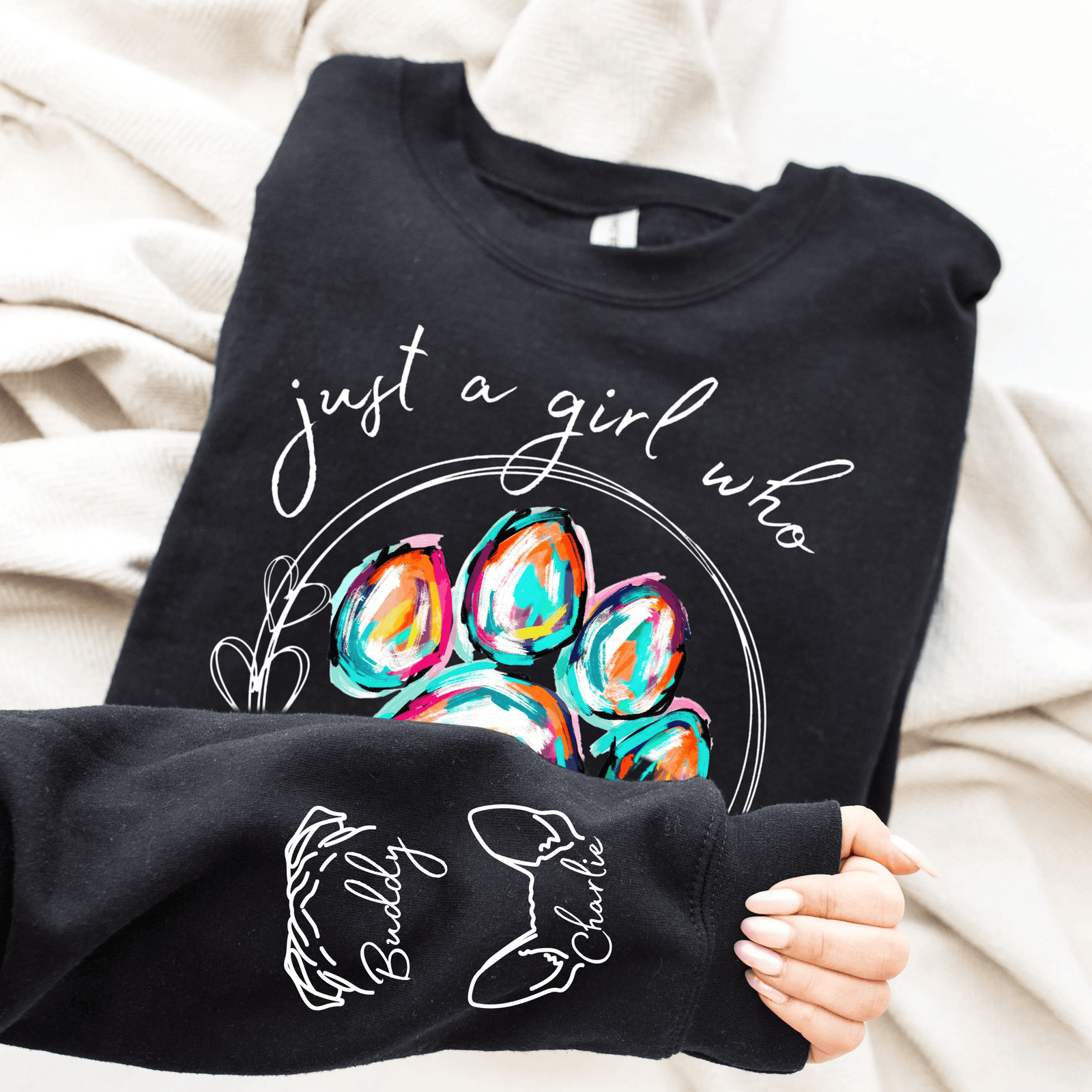 Just A Girl Who Loves Her Dogs - Personalized Custom Sleeve Printed Sweater - National Pet Day, Birthday, Loving, Funny Gift for Dog Mom, Dog Dad, Dog Lovers, Pet Owners Gifts for Him, Her | Up to 5 Pets - Suzitee Store