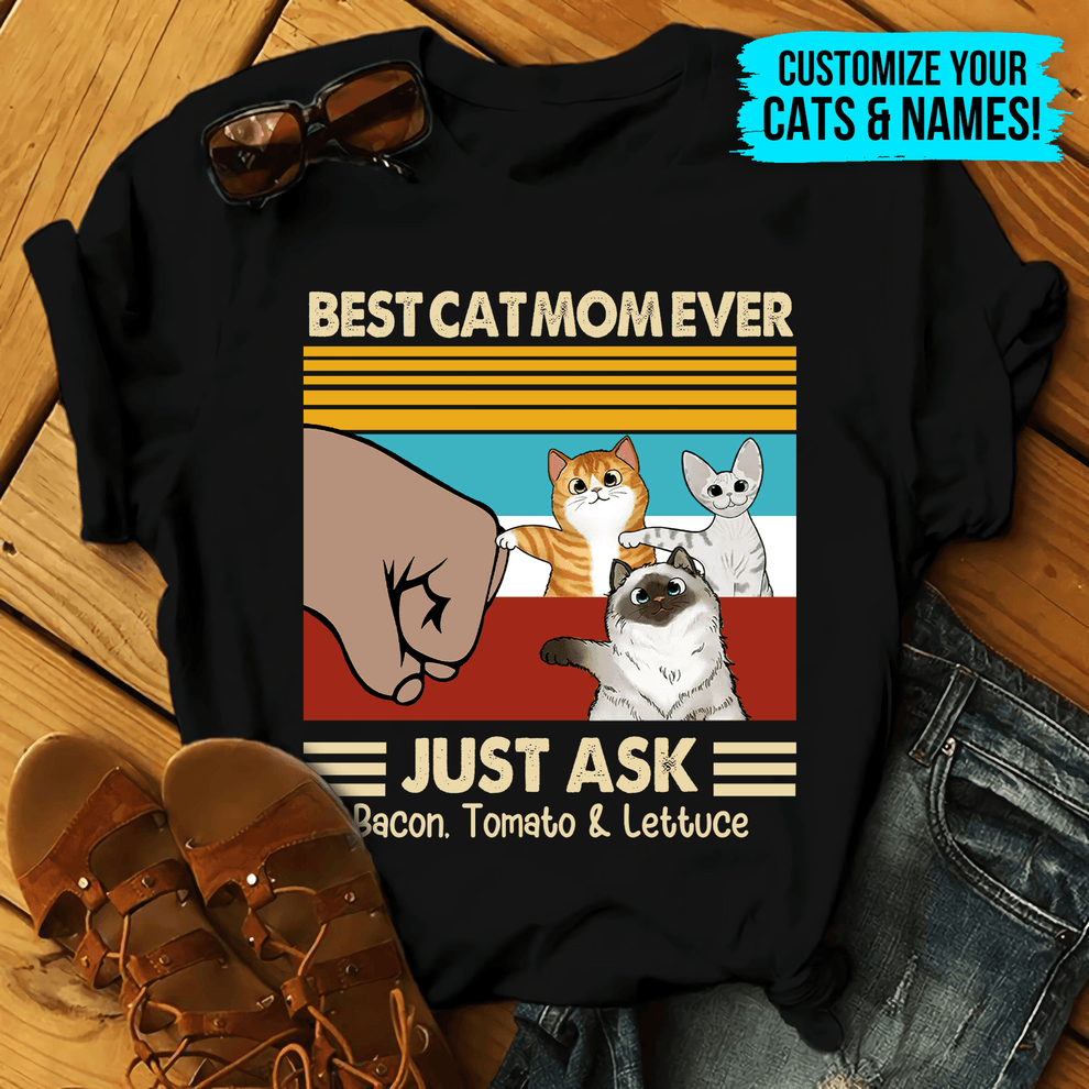 Best Cat Mom Ever Fist bump - Custom T Shirt - Personalized Gifts for Cat Lover &amp; Owner, Cat Dad, Mom, Friend, Her | Birthday