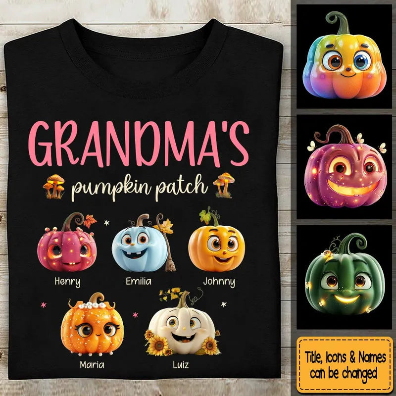 Grandma Pumpkin Patch - Personalized Custom T Shirt - Gift for Grandma/Nana/Mimi, Mom, Wife, Grandparent 1