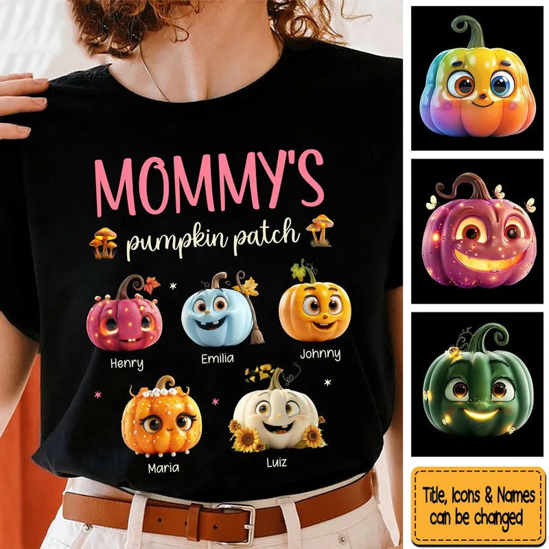 Grandma Pumpkin Patch - Personalized Custom T Shirt - Gift for Grandma/Nana/Mimi, Mom, Wife, Grandparent 2
