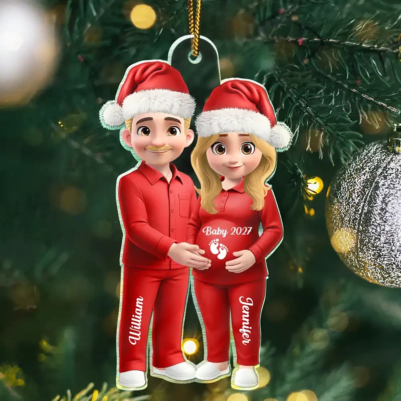 3D Effect Couple Expecting Parents - Personalized Custom Shaped Acrylic Ornament - Christmas Gift for Pregnant Woman, Expecting Parents, Baby Expecting, Baby Announcement