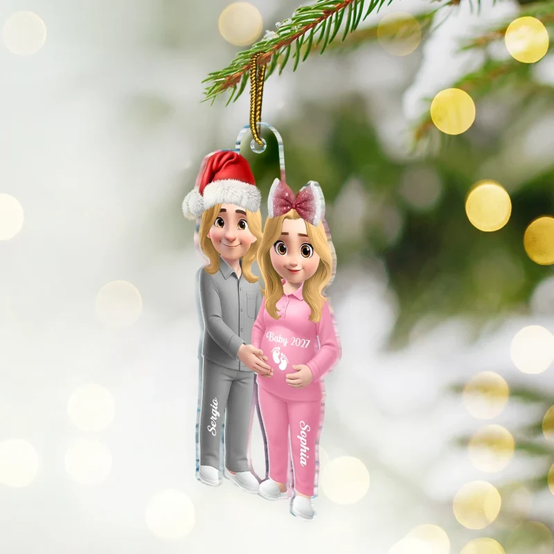 3D Effect Couple Expecting Parents - Personalized Custom Shaped Acrylic Ornament - Christmas Gift for Pregnant Woman, Expecting Parents, Baby Expecting, Baby Announcement