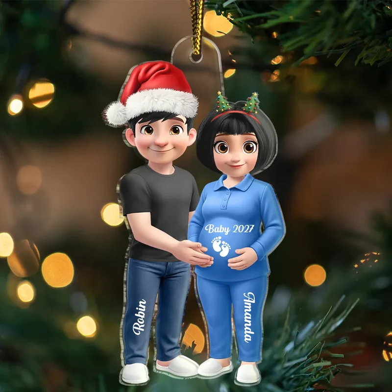 3D Effect Couple Expecting Parents - Personalized Custom Shaped Acrylic Ornament - Christmas Gift for Pregnant Woman, Expecting Parents, Baby Expecting, Baby Announcement