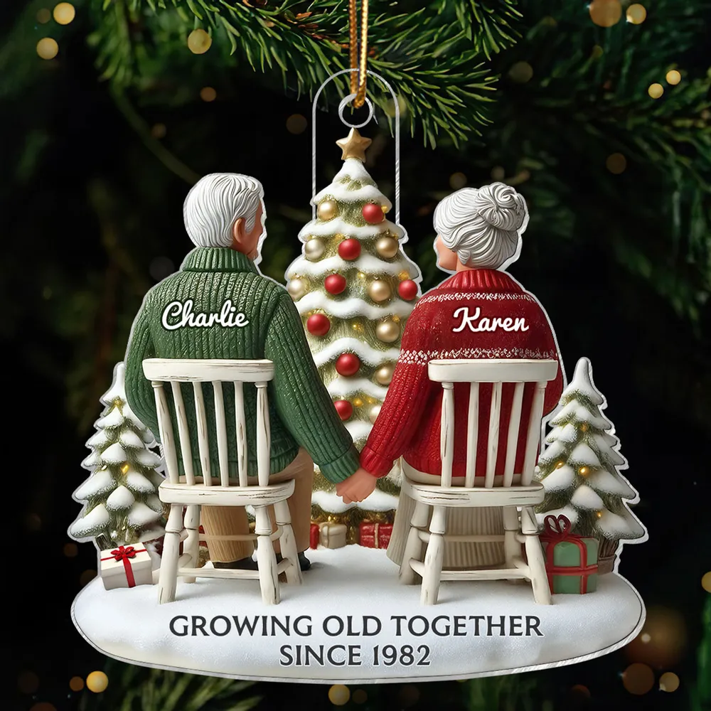 3D Effect Couple Growing Old Together - Personalized Custom Shaped Acrylic Ornament - Christmas Gift For Her/Him, Husband/Wife, Couples