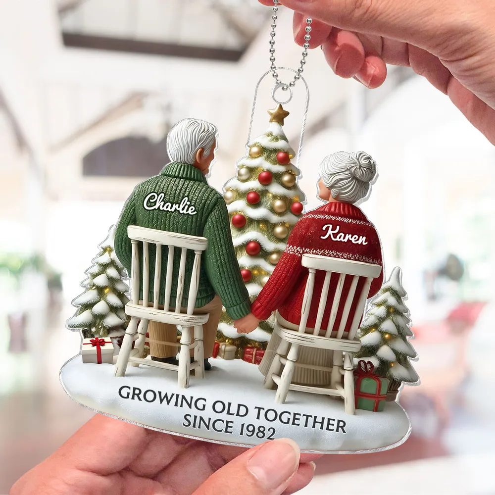 3D Effect Couple Growing Old Together - Personalized Custom Shaped Acrylic Ornament - Christmas Gift For Her/Him, Husband/Wife, Couples