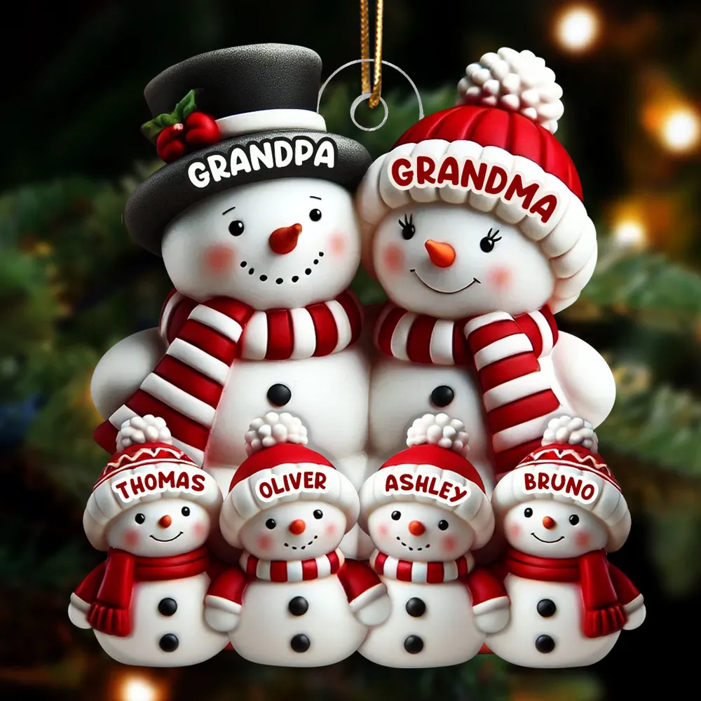 3D Effect Cute Snowman Family Christmas - Personalized Custom Shaped Acrylic Ornament - Christmas Gifts For Family, Mom, Dad, Brother, Sister