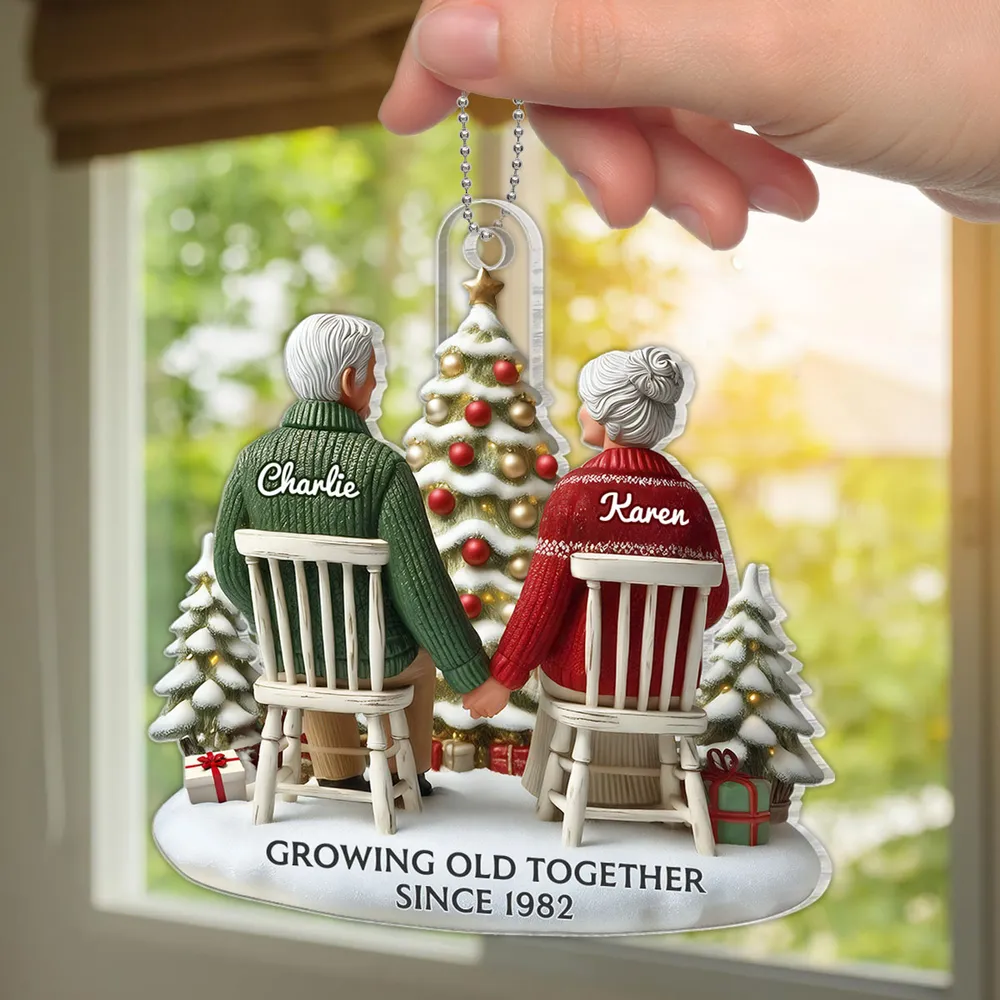 3D Effect Couple Growing Old Together - Personalized Custom Shaped Acrylic Ornament - Christmas Gift For Her/Him, Husband/Wife, Couples