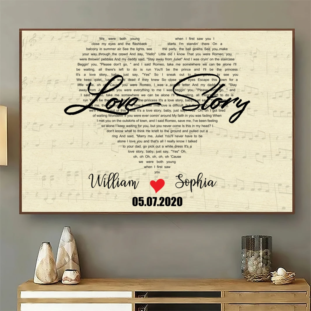 Custom Heart Shaped Song Lyrics - Personalized Poster/Canvas Print - Gift For Her/Him, Husband/Wife, Couples on Anniversary, Valentine's Day