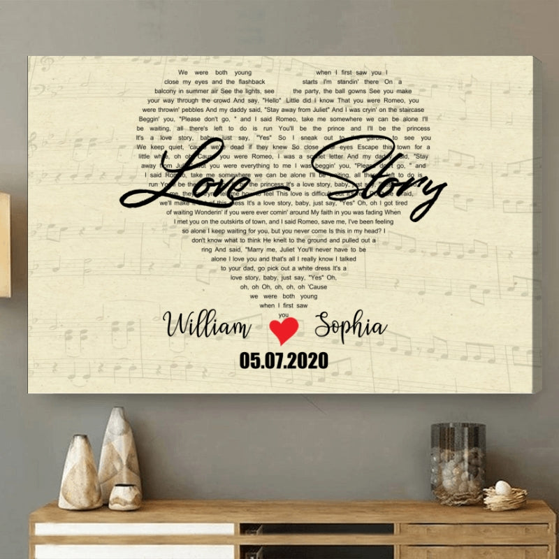Custom Heart Shaped Song Lyrics - Personalized Poster/Canvas Print - Gift For Her/Him, Husband/Wife, Couples on Anniversary, Valentine's Day