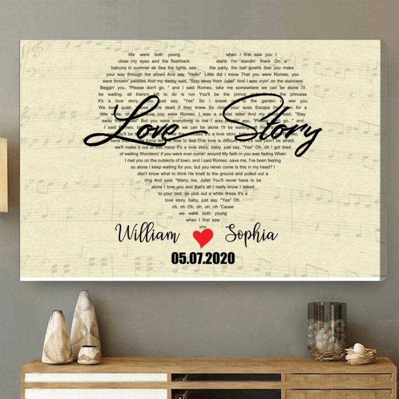 Custom Heart Shaped Song Lyrics - Personalized Poster/Canvas Print - Gift For Her/Him, Husband/Wife, Couples on Anniversary, Valentine's Day