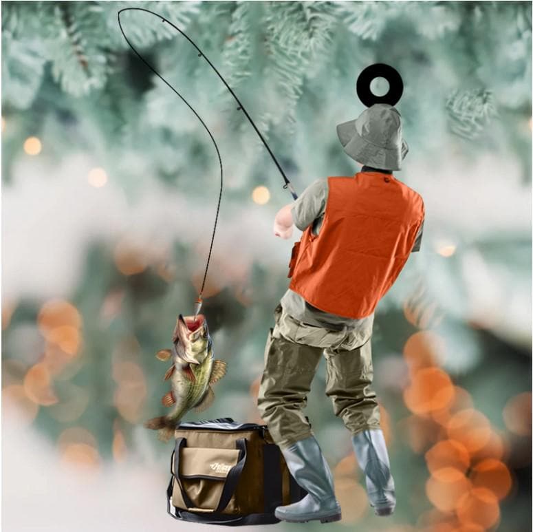 Fisherman with rod acrylic ornament with custom name, alternate view 4