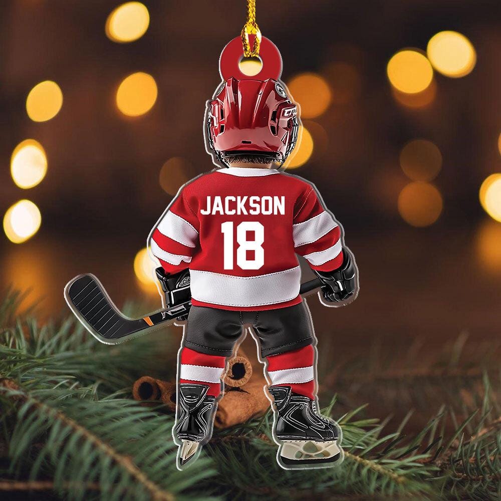 Ice Hockey Christmas custom shaped acrylic ornament, alternate view 2