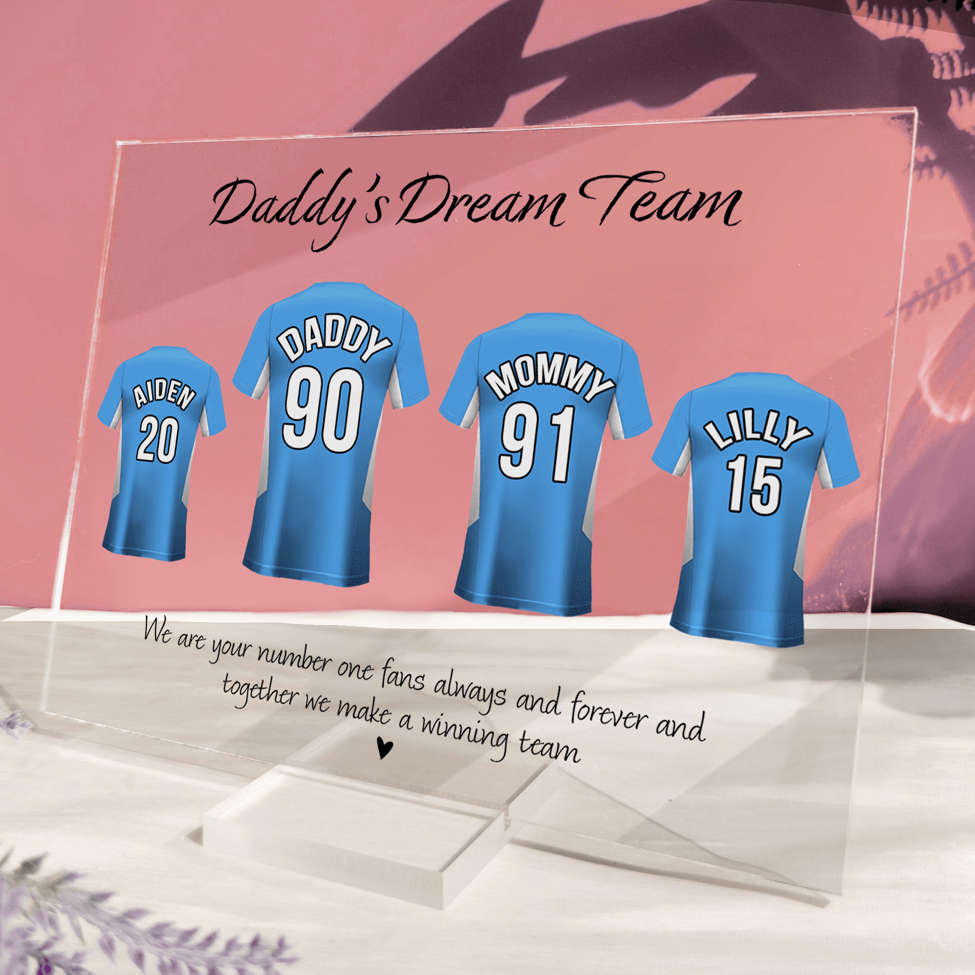 Daddy's Dream Team Football Team - Fathers Day - Personalized Custom Horizontal Acrylic Plaque - Birthday, Loving, Funny Gift for Family, Grandfather/Dad/Father, Husband, Grandparent - Suzitee Store