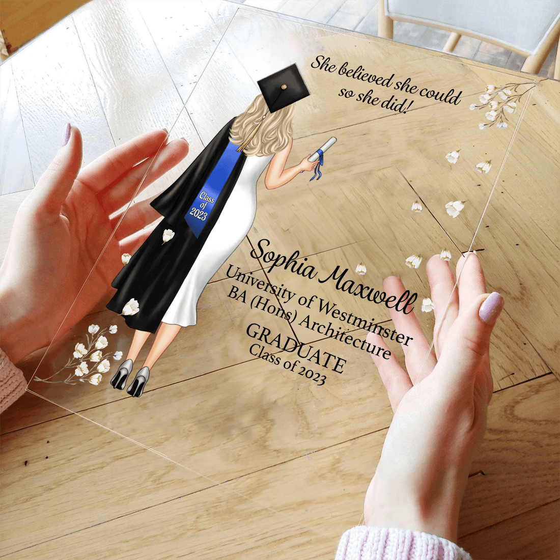 Personalized Graduation Gifts, Presents & Ideas For Her, Grad Ceremony, acrylic plaque, alternate view 2
