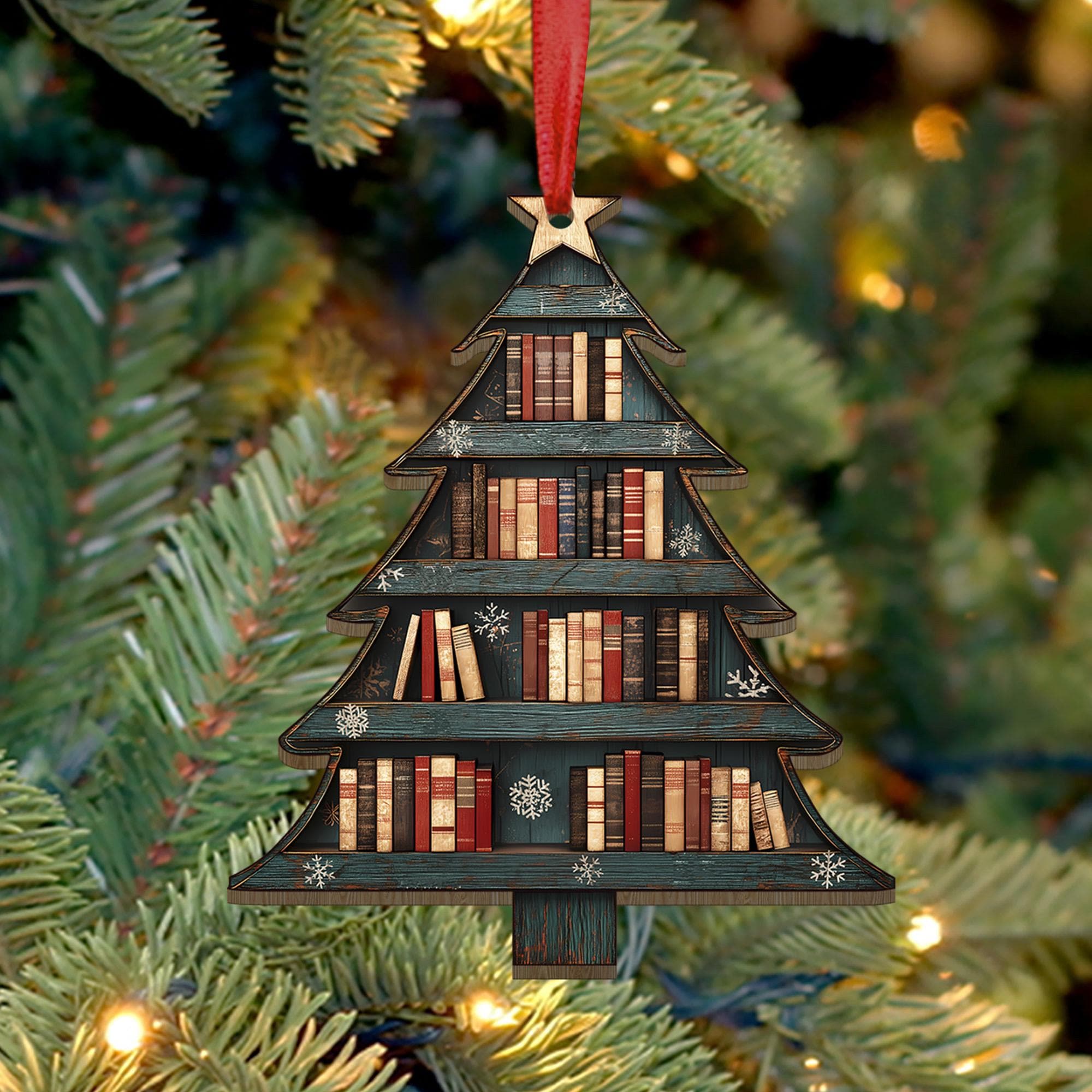 Christmas Book Tree - Personalized Wood Ornament - Christmas Gift For Book Lovers, Librarian