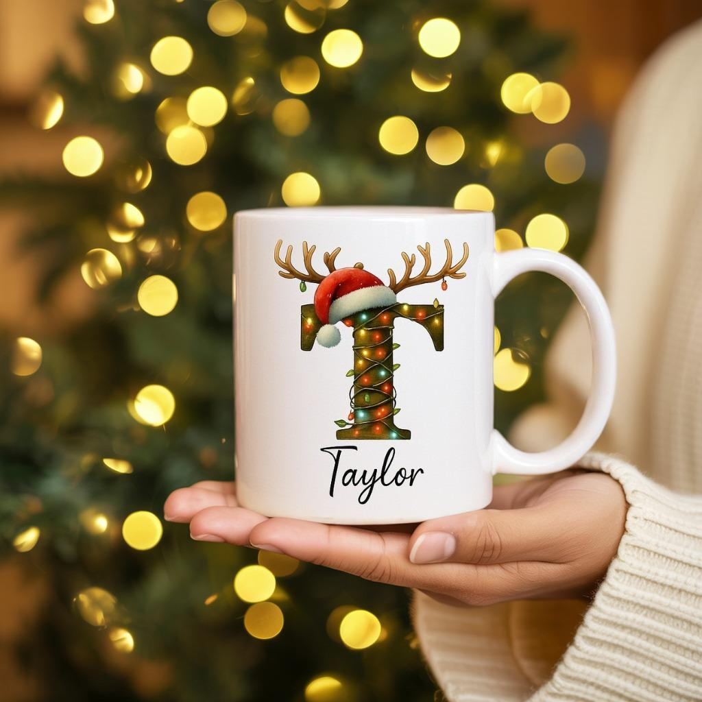 Monogrammed Christmas Mug Custom Name - Personalized Custom Mug - Christmas Gift For Family Members, Friends, Coworkers