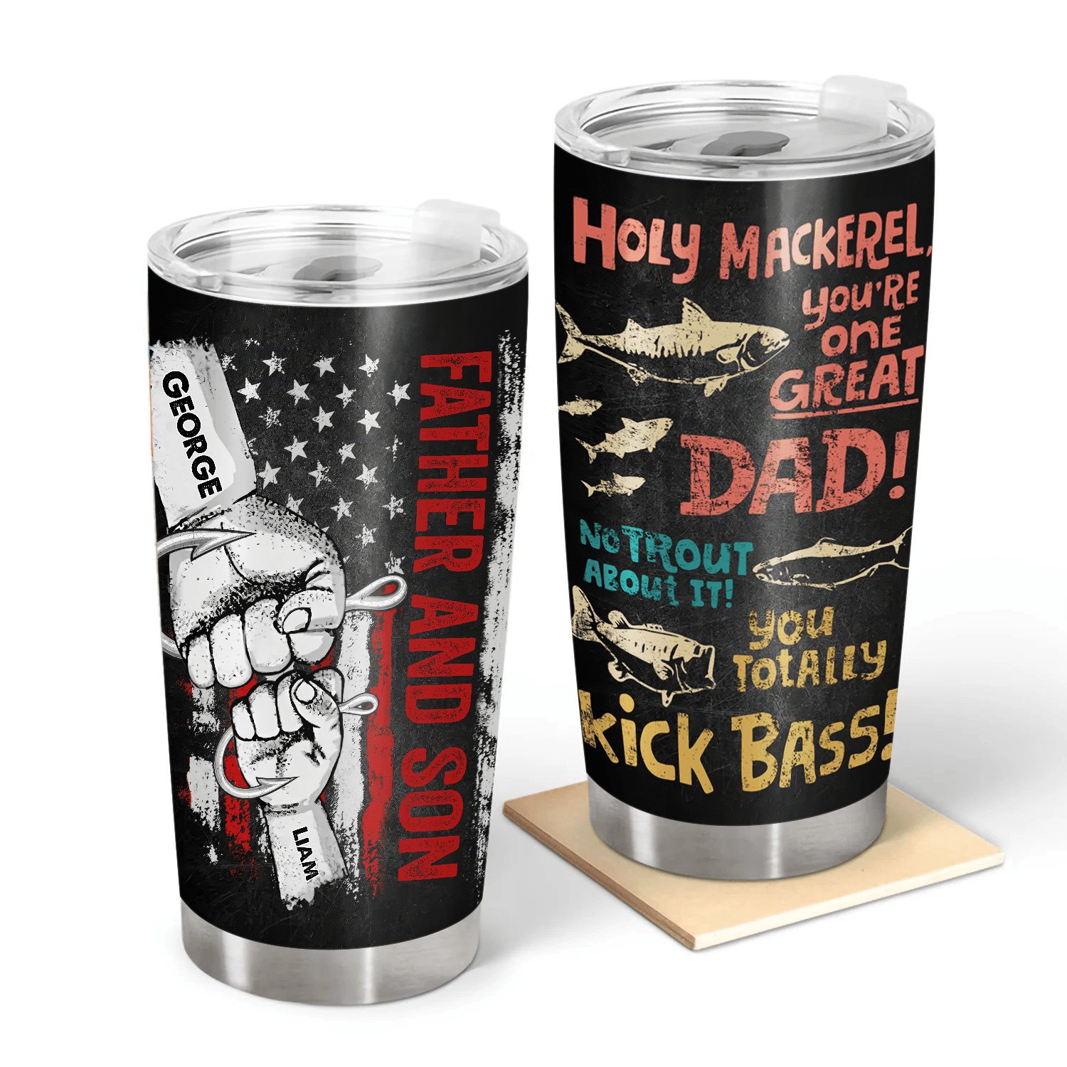 We Hooked The Best Dad Raised Fist Bump - Personalized Custom 20oz Fat Tumbler Cup - Father's Day Funny Gift for Dad, Grandpa, Daddy, Dada, Husband, Fishing, Reel Cool Dad