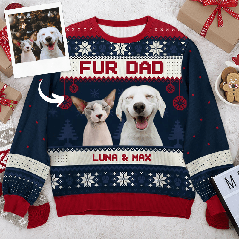 Custom Photo Fur Mom Fur Dad - Personalized Custom Ugly Sweatshirt Unisex Jumper - Funny Christmas Ugly Sweater Gifts For Pet Owners, Pet Lovers, Fur Mum, Fur Brother, Fur Sister - Suzitee Store