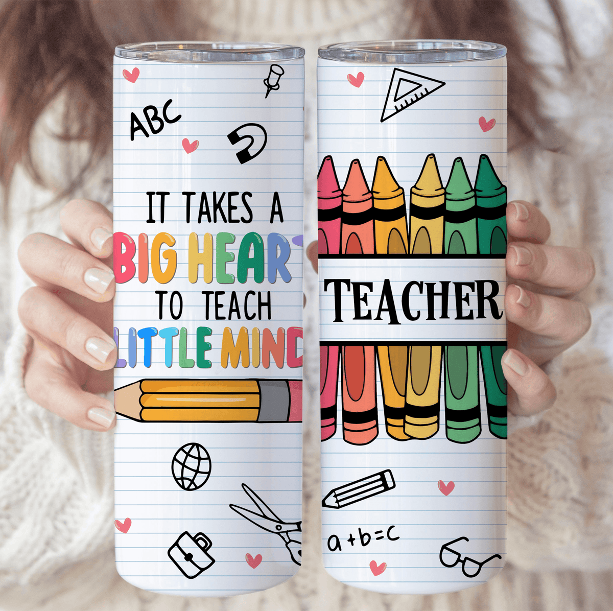 It Takes A Big Heart to Teach Little Minds - Personalized Custom 20oz Skinny Tumbler Cup - Personalized Custom Youth T Shirt - Back To School/ First Day Of School, Loving, Funny Gift for Teacher, Kindergarten, Preschool, Pre K, Paraprofessional - Suzitee Store