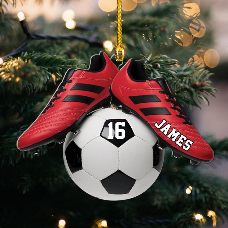 Soccer Christmas personalized custom shaped acrylic ornament, alternate view 2