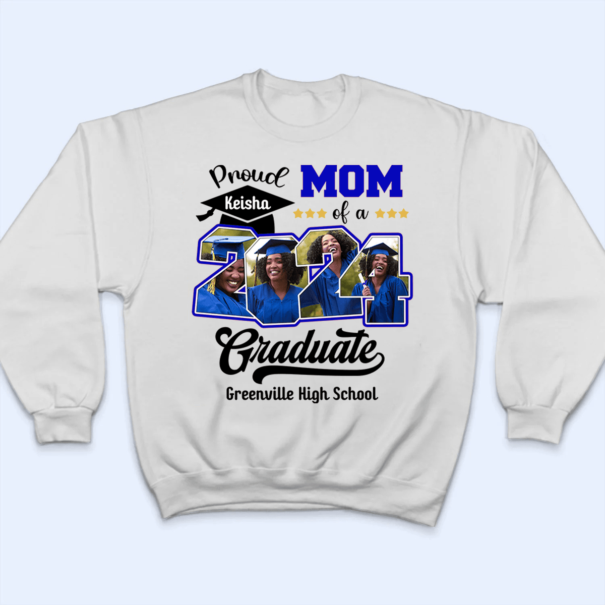Custom Photo Proud Family Of A Class Of 2024 Graduate Senior - Personalized Custom Graduation T Shirt - Loving Gift for Grandma, Grandpa, Mom, Dad, Brother, Sister, Aunt, Uncle | Blue - Suzitee Store