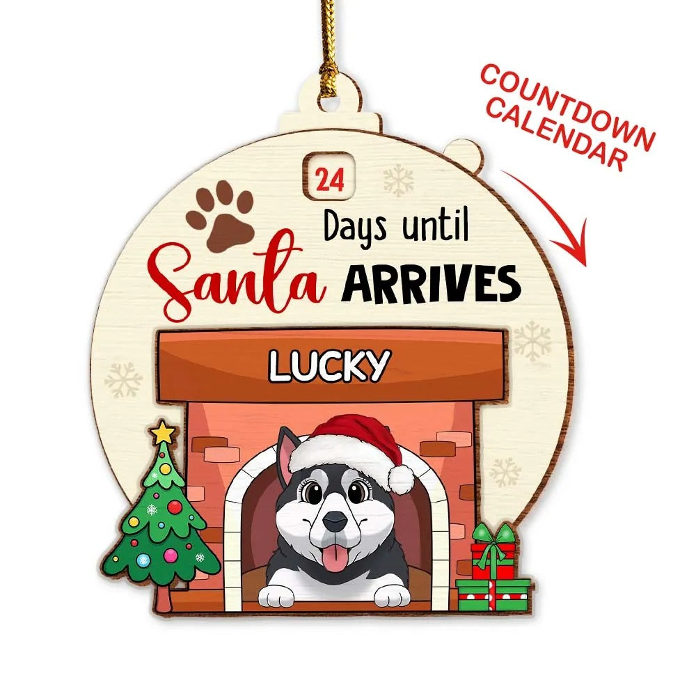 Countdown Until Santa Arrives - Personalized Dogs Fireplace Countdown Ornament