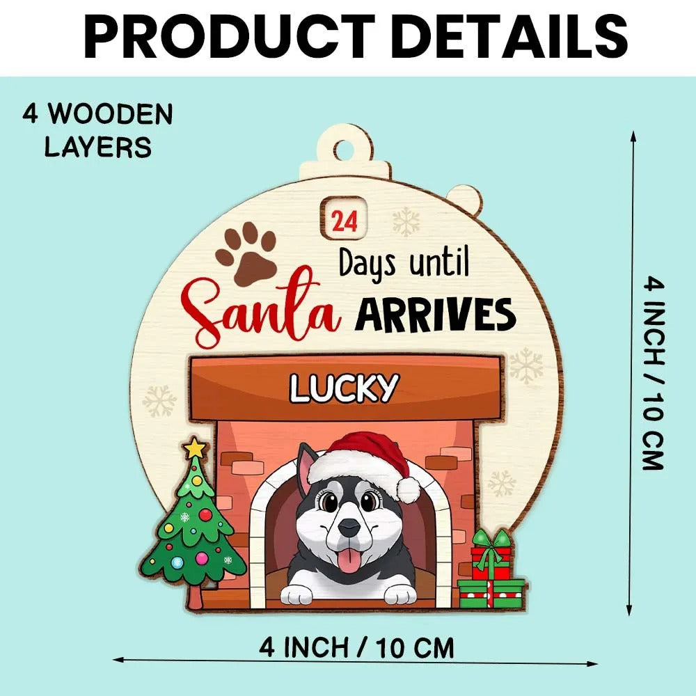 Countdown Until Santa Arrives - Personalized Dogs Fireplace Countdown Ornament