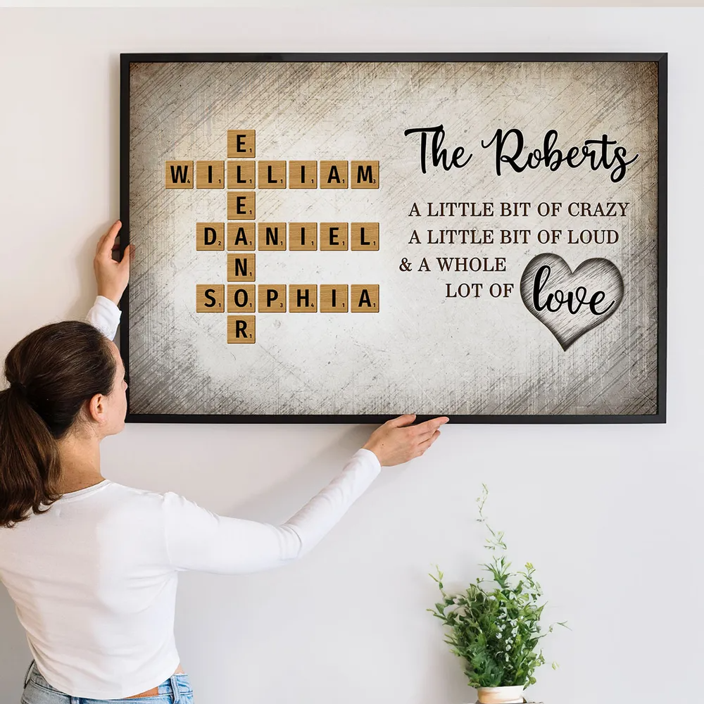 Family Whole Lot Of Love Crossword Puzzle Art - Personalized Horizontal Canvas Prints - Gift For Family Members, Mom and Dad 2