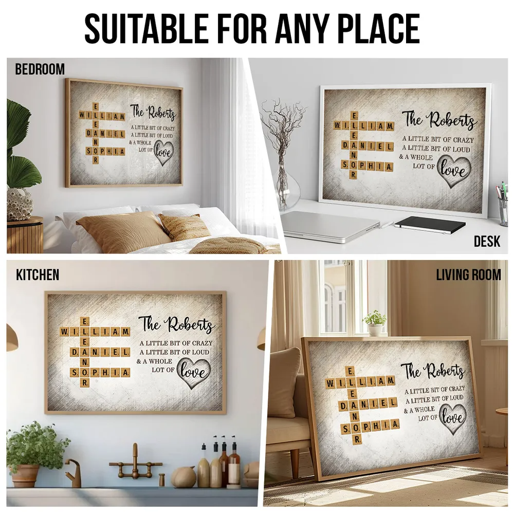 Family Whole Lot Of Love Crossword Puzzle Art - Personalized Horizontal Poster - Gift For Family Members, Mom and Dad
