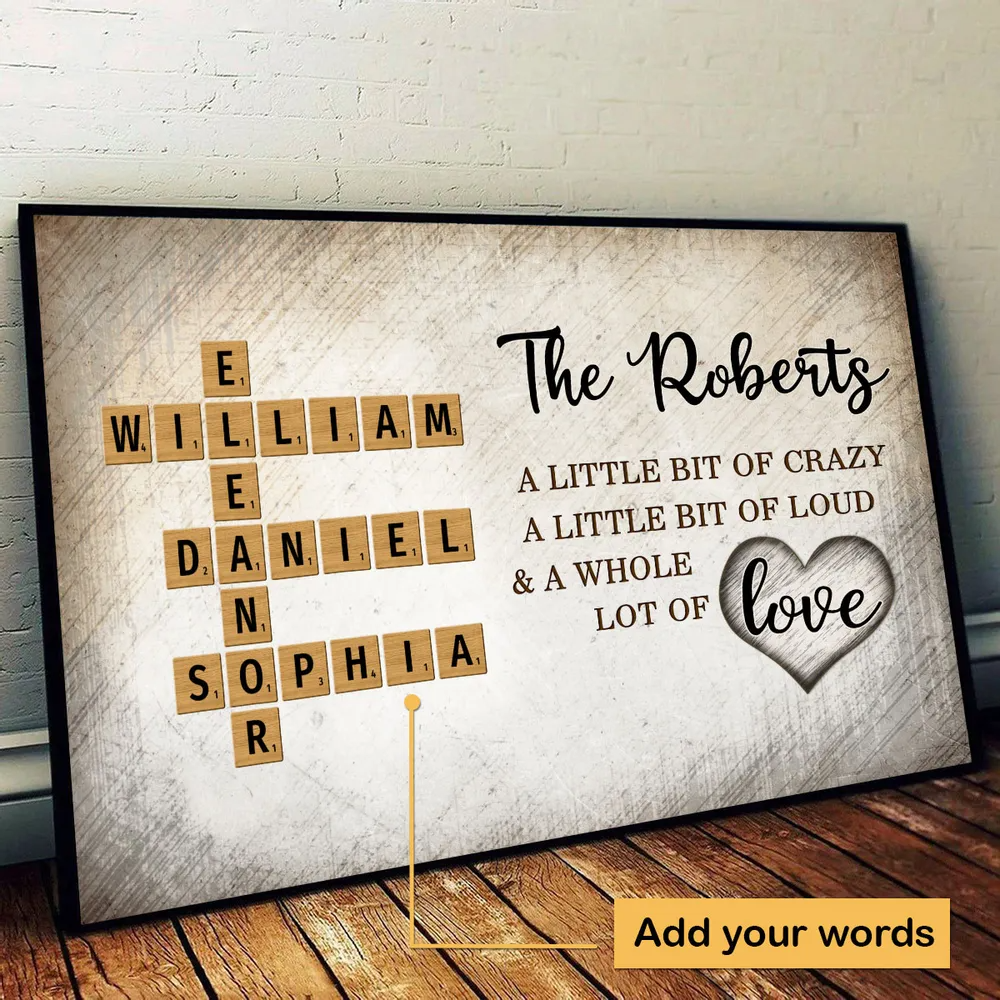 Family Whole Lot Of Love Crossword Puzzle Art - Personalized Horizontal Canvas Prints - Gift For Family Members, Mom and Dad 1