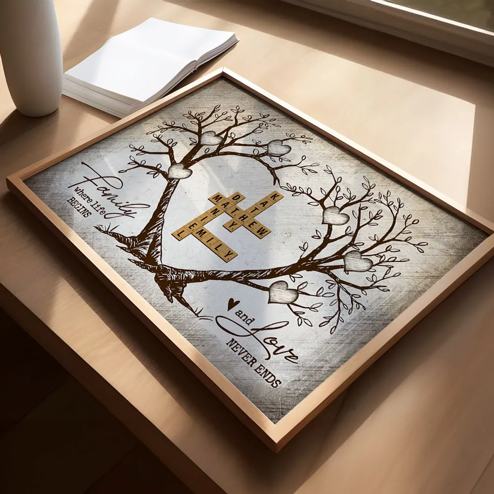 Family Heart Tree Crossword Puzzle - Personalized Horizontal Canvas Prints - Gift For Family Members, Mom and Dad 7