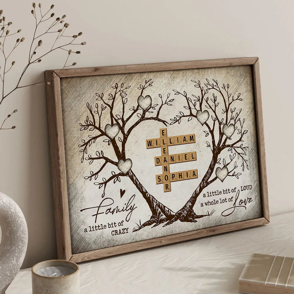 Family Heart Tree Crossword Puzzle - Personalized Horizontal Poster - Gift For Family Members, Mom and Dad