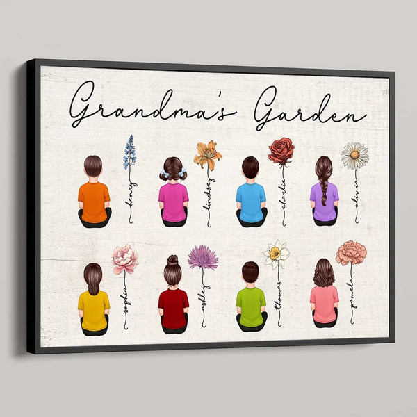 Birth Month Flowers Garden With Grandkids Names - Personalized Family Gift For Grandma, Grandpa, Grandparent | Canvas Prints
