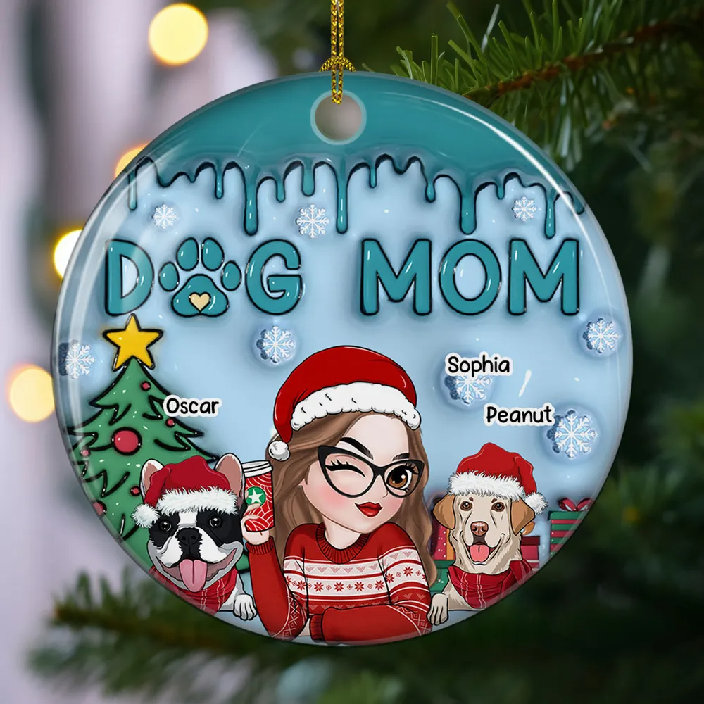 Personalized Lovely Dog Mom circle ceramic ornament, alternate view 3