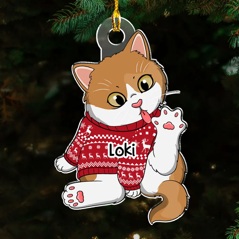Deck The Halls With Paws And Whiskers - Personalized Custom Shaped Acrylic Ornament - Christmas Gift for Cat Lovers, Pet Lovers, Cat Mom, Cat Dad