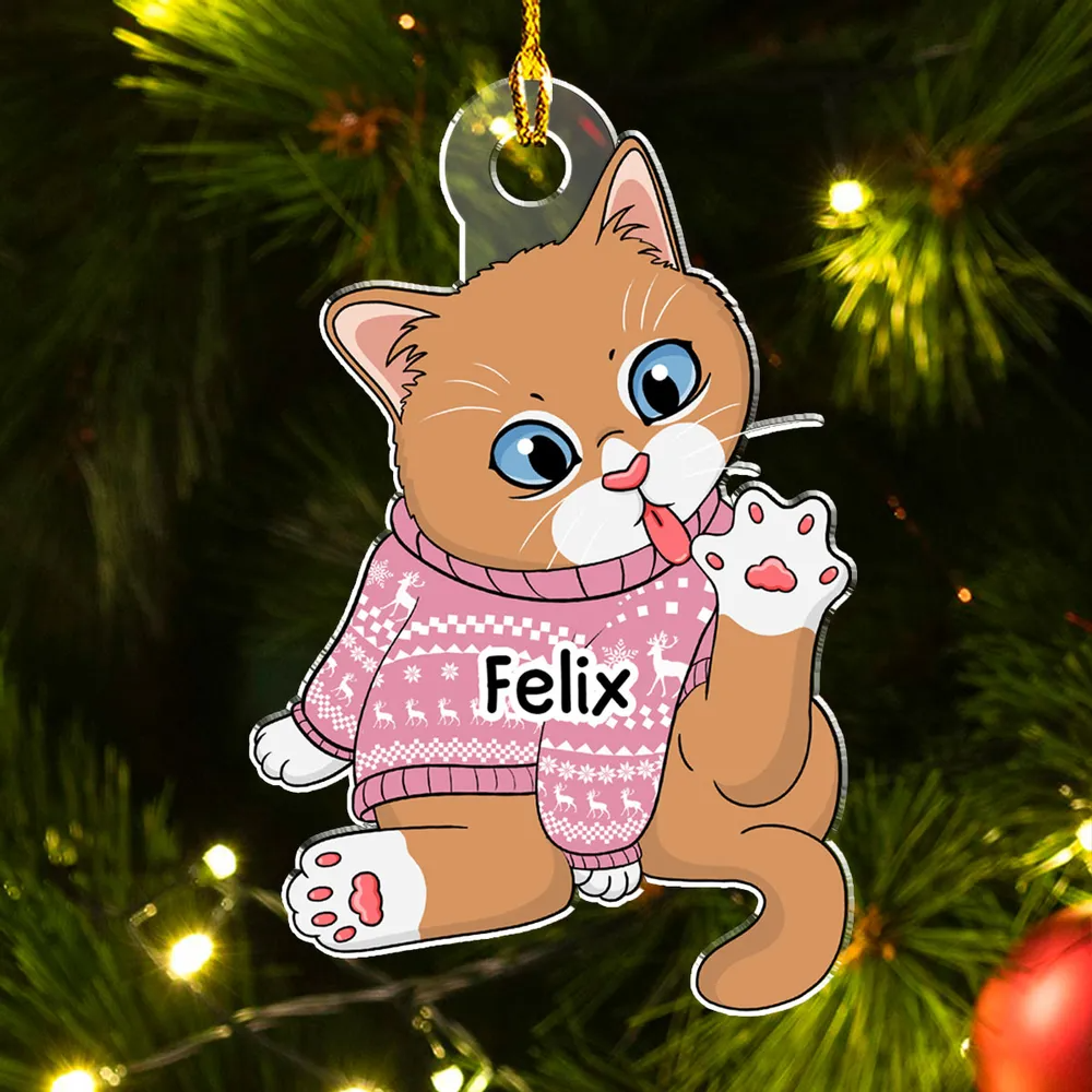 Deck The Halls With Paws And Whiskers - Personalized Custom Shaped Acrylic Ornament - Christmas Gift for Cat Lovers, Pet Lovers, Cat Mom, Cat Dad