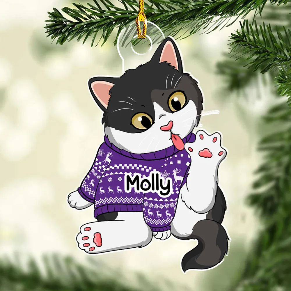 Deck The Halls With Paws And Whiskers - Personalized Custom Shaped Acrylic Ornament - Christmas Gift for Cat Lovers, Pet Lovers, Cat Mom, Cat Dad