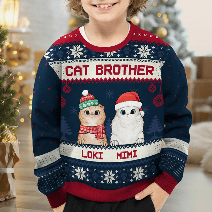 Cat Mom Cat Dad - Personalized Custom Ugly Sweatshirt Unisex Jumper - Funny Christmas Ugly Sweater Gifts For Cat Owners, Cat Lovers, Cat Mum, Cat Brother, Cat Sister - Suzitee Store