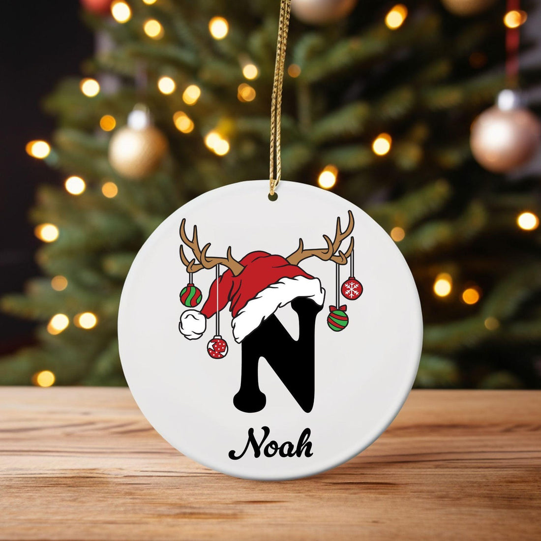 Letter Name Ornament, 2026 Family Ornament, Custom Initial O personalized circle ceramic ornament, alternate view 4