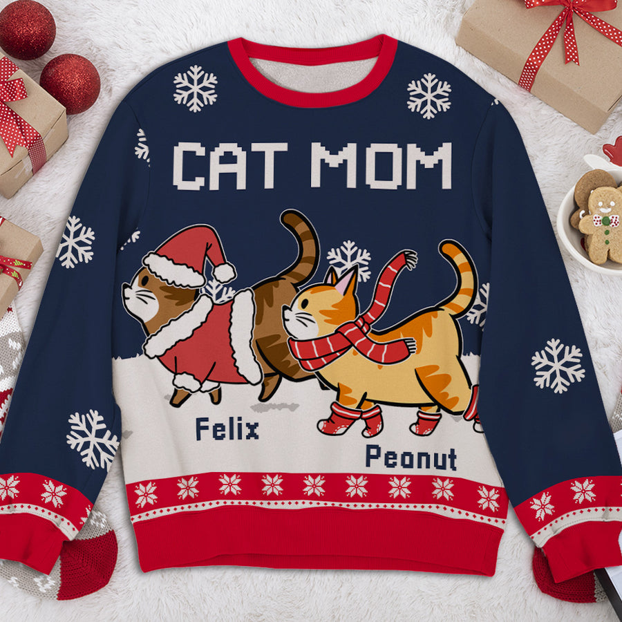 Cat Dad/Mom Winter - Custom Ugly Sweater - Personalized Christmas Gifts For Cat Owners &amp; Lovers, Cat Mum, Cat Brother, Cat Sister | Sweatshirt